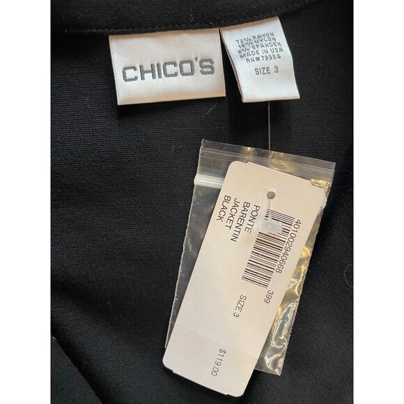 NWT Chicos Black Ponte Barentin Jacket 3 Button Classic Old Money Size 3 (XL) - Picture 6 of 8